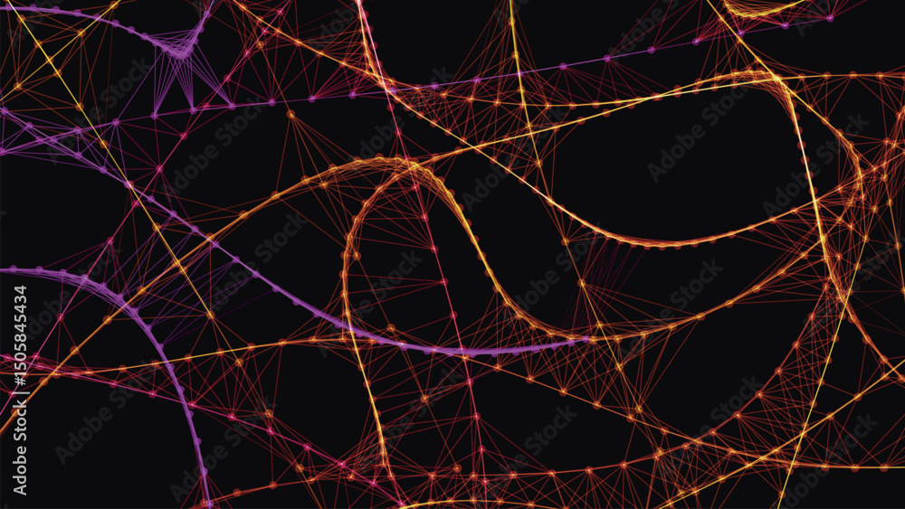 Poster bright, swirling light trails in shades of purple and pink, creating a dynamic volumetric abstract b