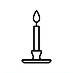 Simple tall candle with flame on holder in minimal outline