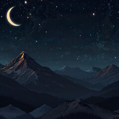 night landscape with mountains and clouds