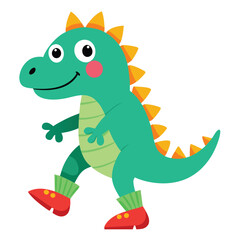Naklejka premium Cute cartoon dinosaur wearing shoes walking happy smiling green creature illustration