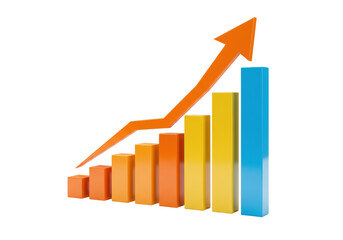 Isolated Growing Bar Chart with Upward Arrow Trend