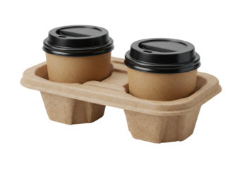 Isolated Cardboard Coffee Cup Carrier with Two Cups
