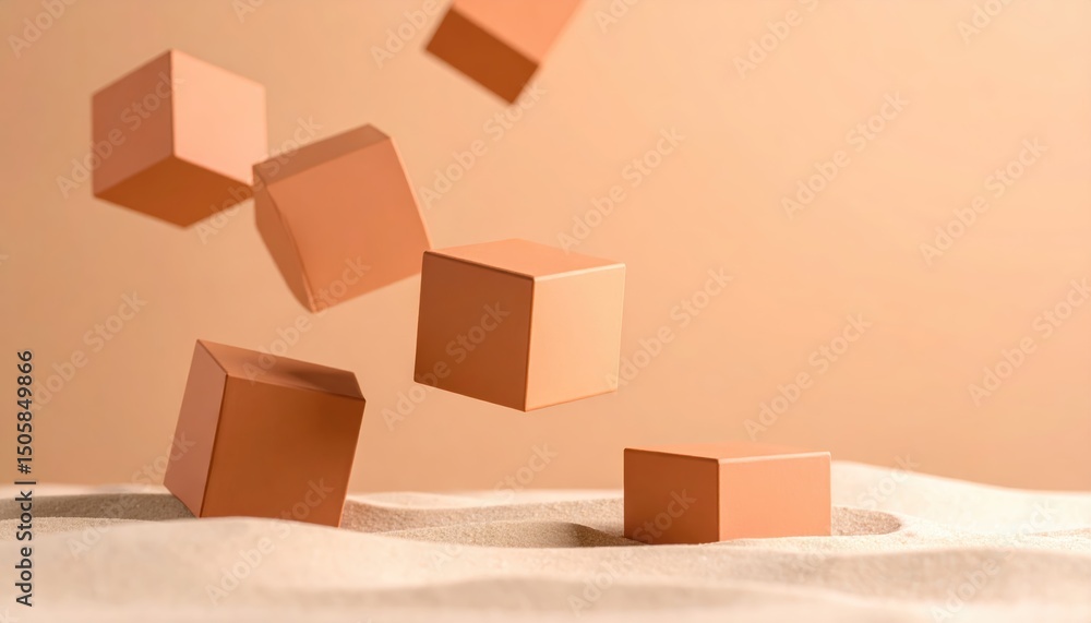 Poster dynamic display of abstract cubes floating in air, a visual spectacle of geometric shapes