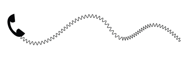 Telephone receiver with a cord. Phone handset with extension cord. Black silhouette isolated on a white background. Vector illustration. EPS