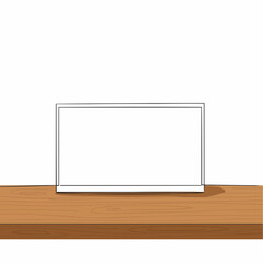 Clear acrylic sign holder on wooden surface