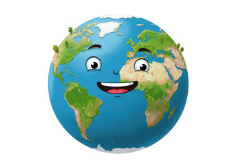 Isolated Cartoon Earth with Smiling Face and Trees