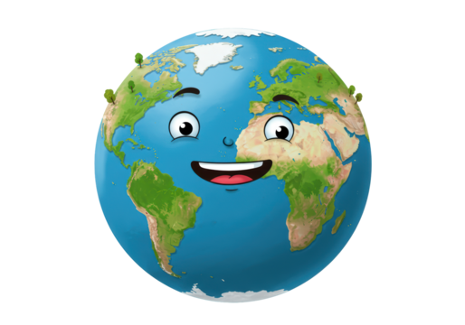 Isolated Cartoon Earth with Smiling Face and Trees