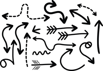 collection of black arrow marker , Set of black hand drawn, swirl arrow elements for infographic design