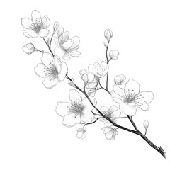 Fototapeta premium Delicate cherry blossom branch illustration featuring intricate floral details and budding flowers, symbolizing beauty of spring and renewal. This seasonal element adds elegance to any design