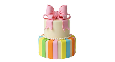 Isolated Two Tier Birthday Cake with Colorful Stripes