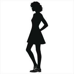 (Oxfords Brogues shoes)Stylish Woman Vector Silhouette in Profile View/A profile silhouette of a woman wearing a short dress and elegant shoes.