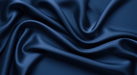 Fototapeta premium Close up of a luxurious and elegant dark blue silk fabric with smooth texture, soft waves, and shiny surface, creating an abstract and decorative design