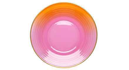 Isolated Pink and Orange Glass Plate with Gold Rim
