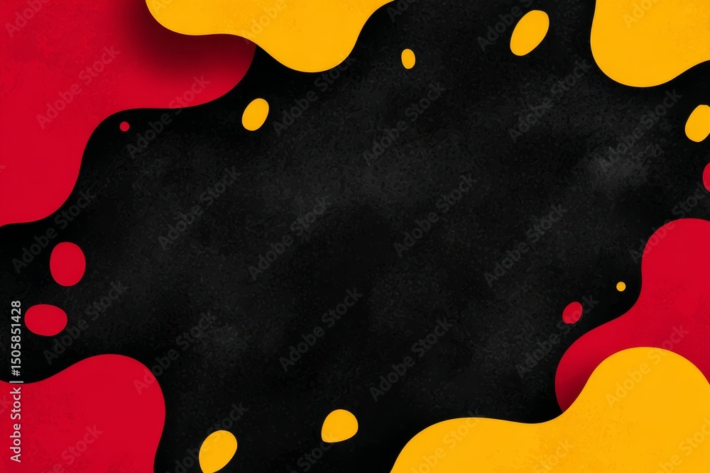 Poster abstract red yellow shapes on black - dynamic composition of red and yellow abstract shapes on a bla