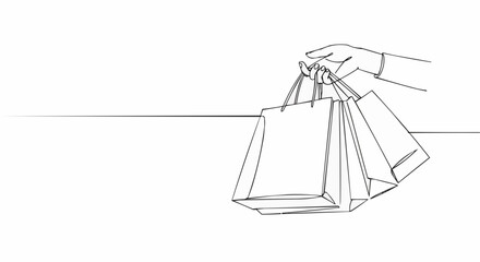 Hand holding shopping bags in line art style