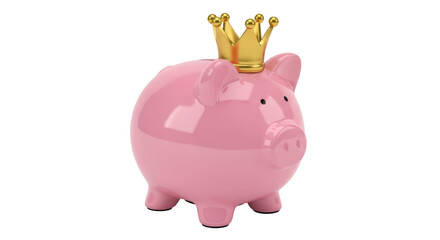Isolated Playful Pink Piggy Bank Wearing a Golden Crown