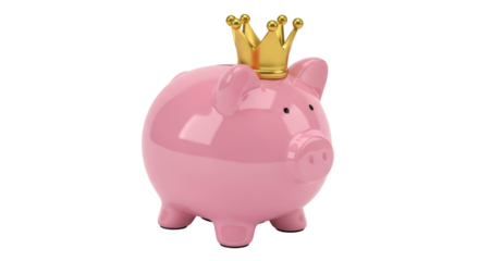 Isolated Playful Pink Piggy Bank Wearing a Golden Crown