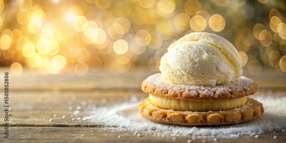 Poster a delicious and decadent sweet treat with a scoop of vanilla ice cream on a shortbread cookie base s
