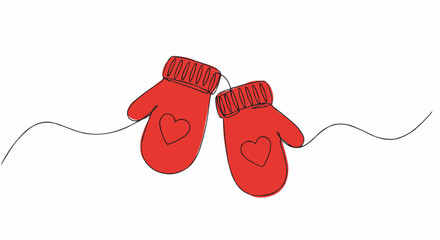 Two red mittens, connected by a line, each adorned with a heart, symbolizing warmth and affection
