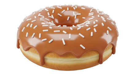 Isolated Glazed Donut with Caramel Drizzle and Sprinkles