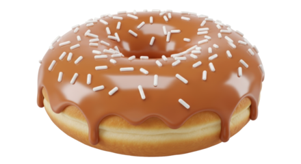 Isolated Glazed Donut with Caramel Drizzle and Sprinkles