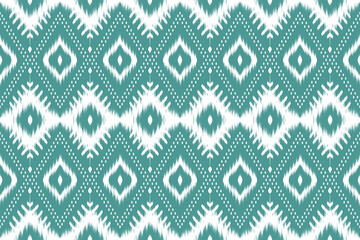 Seamless teal ikat background with geometric tribal style. Great for packaging, decor, or web visuals.

