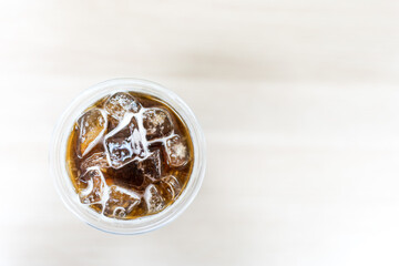 Detailed of Americano black coffee of ice, top view
