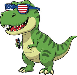 Cute green cartoon tyrannosaurus rex dinosaur vector illustration