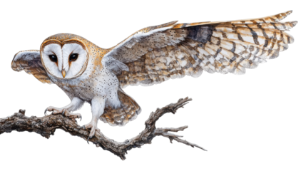 Owl isolated on white background transparent PNG clipart.