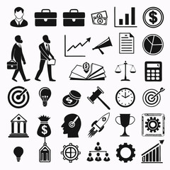 Monochrome Business & Finance Icons – Silhouette Style for Reports, Presentations & Dashboards
