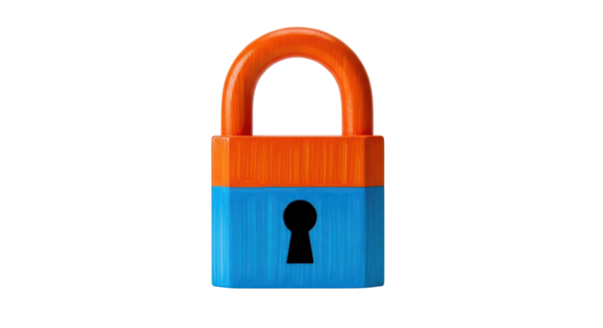 Isolated Colorful Orange and Blue Padlock with Keyhole
