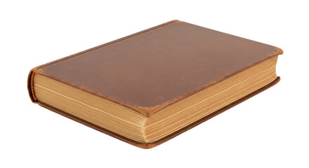 Isolated Old Book with Brown Leather Cover and Yellowed Pages