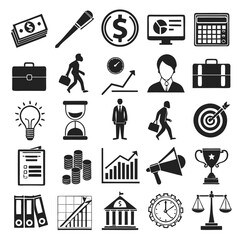 Monochrome Business & Finance Icons – Silhouette Style for Reports, Presentations & Dashboards