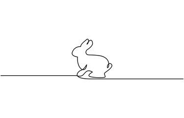 Continuous one line drawing of Easter Bunny. Fluffy rabbit silhouette, Easter Bunny Continuous Single Line Drawing with Editable Stroke