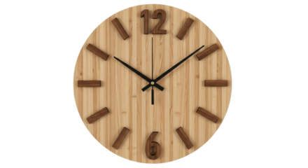 Isolated Modern Wooden Wall Clock with Numbered Details