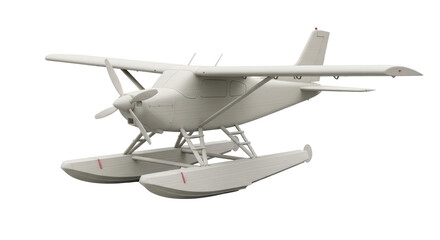 Isolated Vintage Seaplane with Floats and Propeller Detail