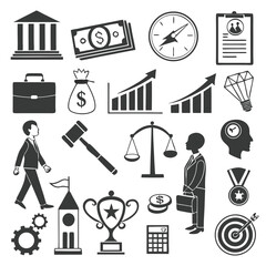 Monochrome Business & Finance Icons – Silhouette Style for Reports, Presentations & Dashboards