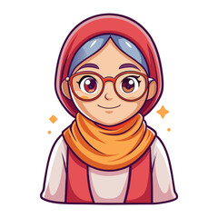Smiling female character with hijab and glasses