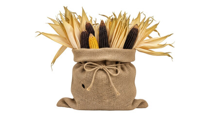 Isolated Corn Stalks in Burlap Bag Autumn Harvest Display © Marcel