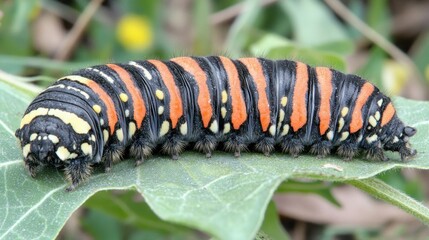 Striped caterpillar on a leaf