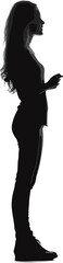 Elegant silhouette of a girl standing sideways in black and white