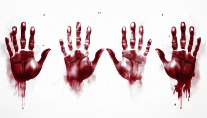  dripping red handprint stencil art on white background for halloween horror design, web graphic, or eerie print branding