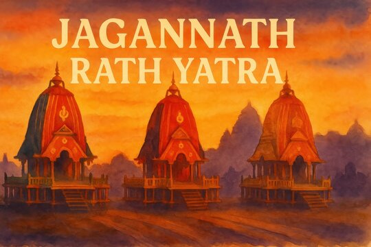 Jagannath rath yatra watercolor background.
