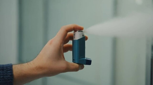 Ventolin inhaler on a light background.