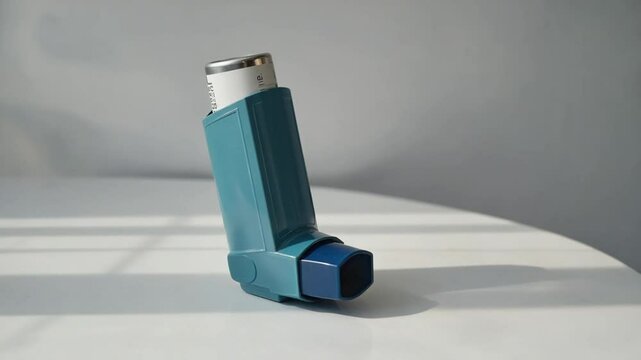 Ventolin inhaler on a light background.