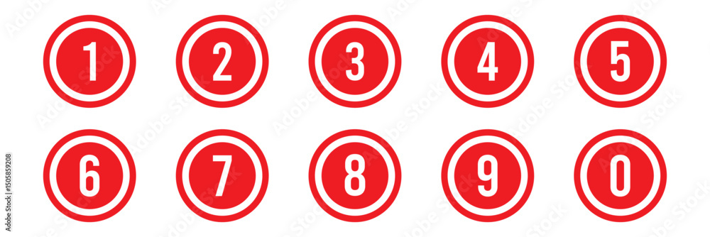 Poster simple red color bullet points number set from one to nine simple flat style a number of numbers tha