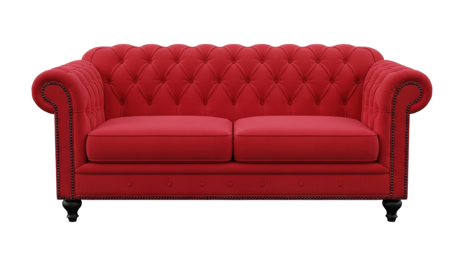 Isolated Luxurious Red Velvet Chesterfield Sofa Elegant Design