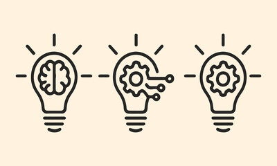 Innovative Lightbulb Icons Brain, Gears, and Technology Concepts