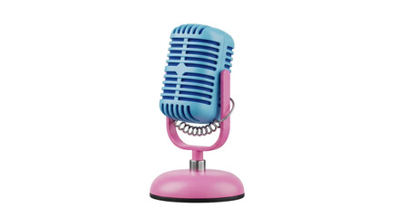 Isolated Retro Microphone on Pink Stand Vintage Style
