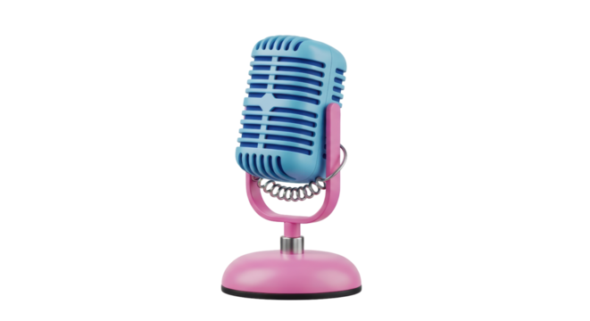 Isolated Retro Microphone on Pink Stand Vintage Style